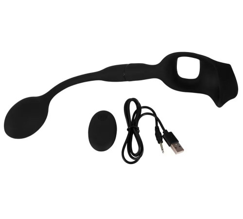 Черное виброкольцо с анальной пробкой Cock Ring with RC Butt Plug