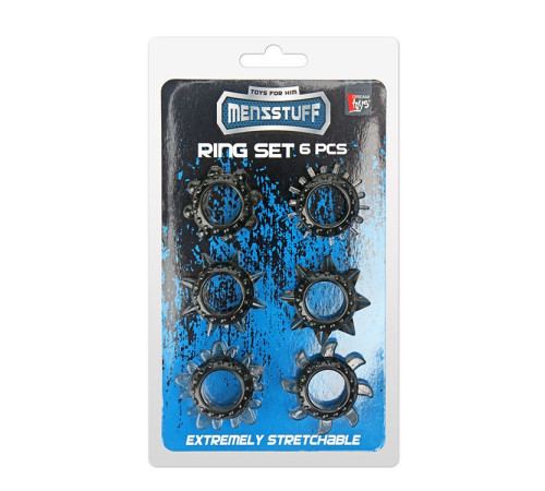 Набор из 6 дымчатых эрекционных колец MENZSTUFF 6PC STRECHEABLE RING SET