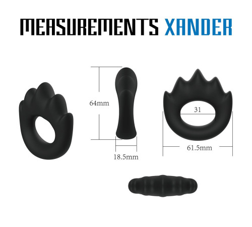Черное эрекционное кольцо с массажными гребнями Rooster Xander