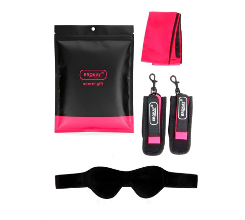 Черно-розовый эротический набор: маска, наручники и повязка