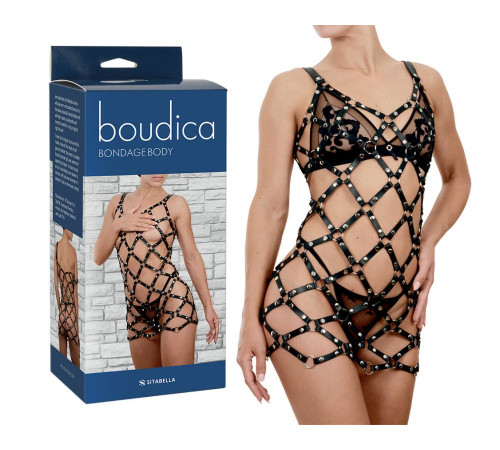 Черное платье Boudica в виде сетки из кожаных полос