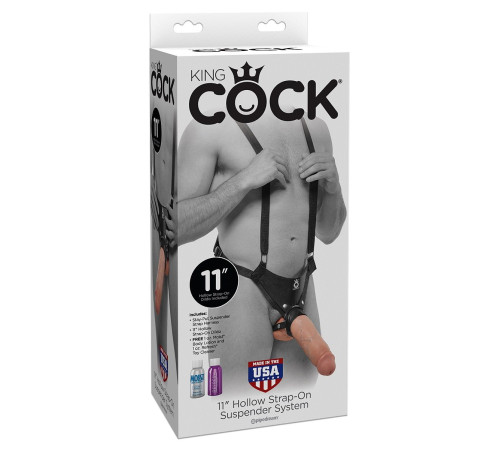 Страпон-система с телесной насадкой 11  Hollow Strap-On Suspender System - 28 см.