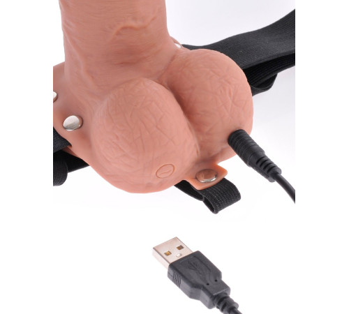 Кофейный перезаряжаемый вибрострапон 7  Hollow Rechargeable Strap-on with Balls - 20,3 см.