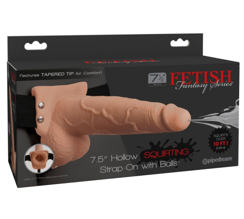 Телесный полый страпон с имитацией эякуляции 7.5  Hollow Squirting Strap-On with Balls - 21,6 см.