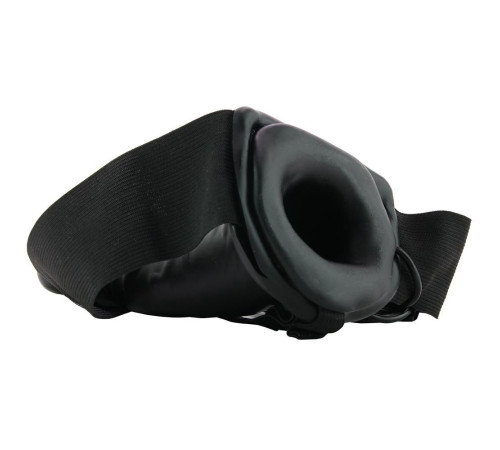Чёрный полый страпон с вибрацией Unisex Vibrating Hollow Strap-On - 14 см.