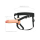 Заказать Телесный полый страпон на черных ремнях Hollow Silicone Strap-on - 17,8 см.