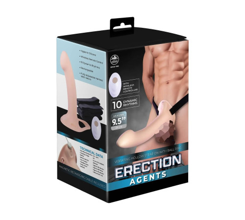 Телесный полый страпон с вибрацией Erection Agents - 24,1 см.
