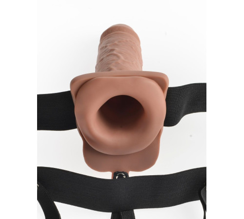 Кофейный перезаряжаемый вибрострапон 7  Hollow Rechargeable Strap-on with Balls - 20,3 см.