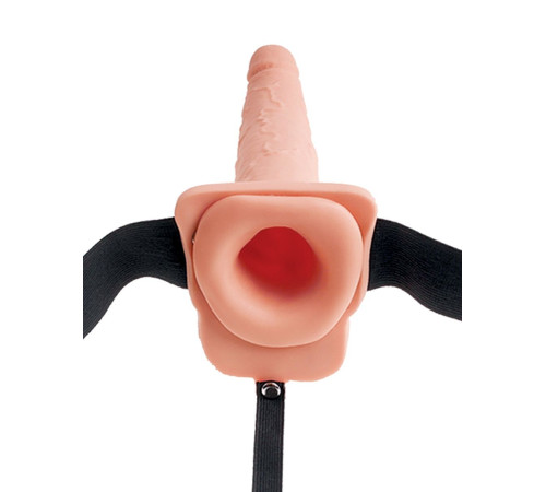 Телесный полый страпон с имитацией эякуляции 7.5  Hollow Squirting Strap-On with Balls - 21,6 см.