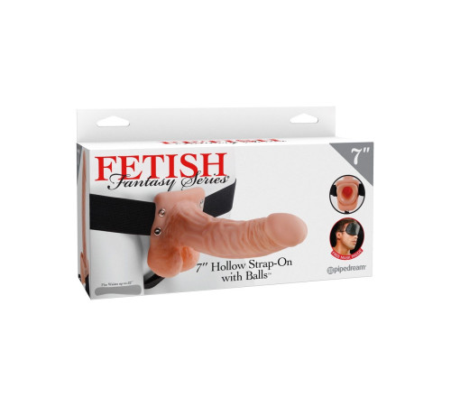 Телесный полый страпон Hollow Strap-On with Balls - 18,9 см.