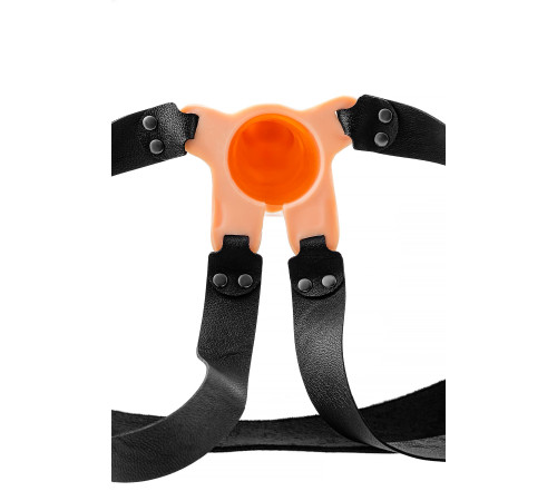 Телесный фаллопротез на черных ремнях Conall - 15 см.