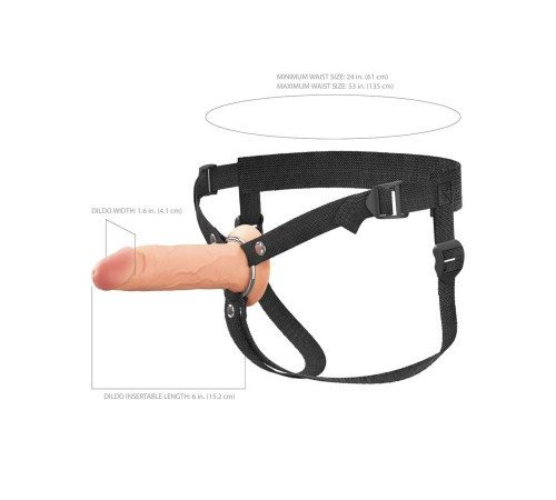 Полый страпон на ремнях 6’’ Hollow Silicone Strap-on