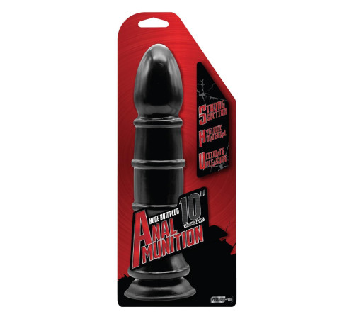 Чёрный анальный фаллоимитатор с рёбрышками Anal Munition Huge Butt Plug - 28,5 см.