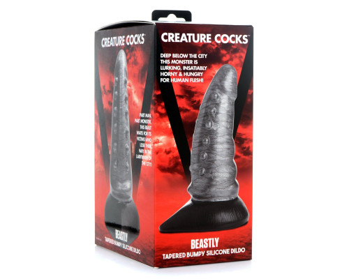 Заказать Серый фантазийный фаллоимитатор Beastly Tapered Bumpy Silicone Dildo - 21 см.