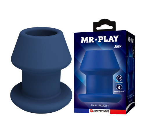 Синяя анальная пробка с открытым каналом - 8,7 см.