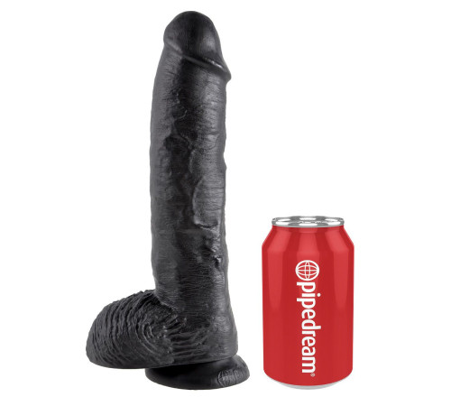 Реалистичный чёрный фаллоимитатор-гигант 10  Cock with Balls - 25,4 см.
