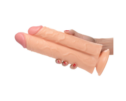 Заказать Телесный сдвоенный фаллоимитатор Double Stuffer 10  Double Pecker Dildo - 27 см.