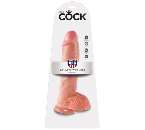 Большой фаллоимитатор с мошонкой 10  Cock with Balls на присоске - 25,4 см.