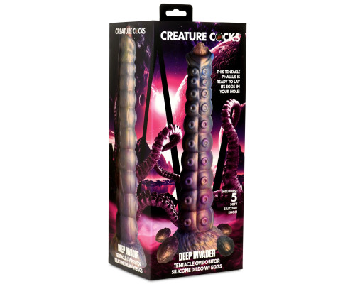 Заказать Фантазийный фаллоимитатор Deep Invader Tentacle Ovipositor Silicone Dildo with Eggs - 22,9 см.