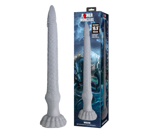 Серый силиконовый фаллоимитатор Basilisk - 43 см.