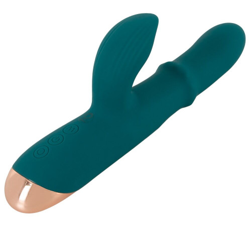 Зеленый вибратор-кролик с подвижным кольцом Thumping Rabbit Vibrator - 22,7 см.
