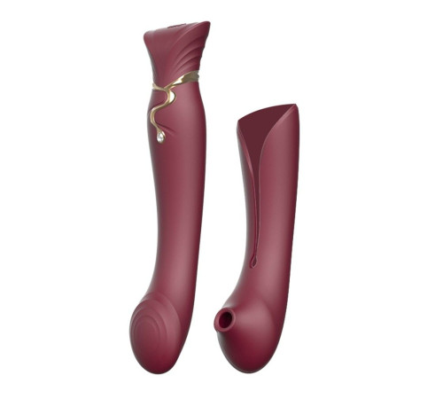 Бордовый вибромассажёр с дополнительной насадкой Queen - 21,6 см.