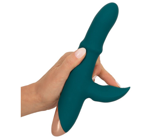 Зеленый вибратор-кролик с подвижным кольцом Thumping Rabbit Vibrator - 22,7 см.