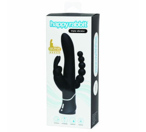 Черный перезаряжаемый вибратор Triple Curve Rechargeable Rabbit Vibrator - 25,4 см.