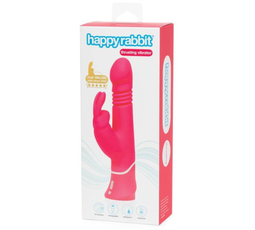 Розовый вибратор Thrusting Realistic Rechargeable Rabbit Vibrator с имитацией толчков - 22,8 см.
