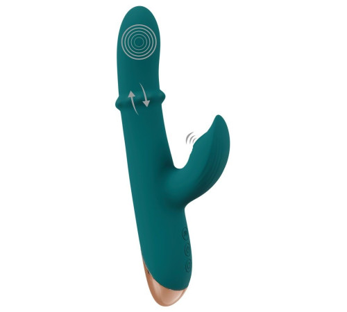 Зеленый вибратор-кролик с подвижным кольцом Thumping Rabbit Vibrator - 22,7 см.