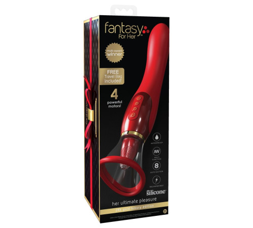 Красный двухсторонний вибростимулятор Ultimate Pleasure 24K Gold Luxury Edition - 25 см.