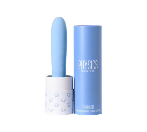 Голубой силиконовый вибратор с функцией нагрева и пульсирующими шариками FAHRENHEIT - 19 см.