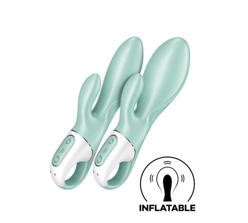 Зеленый вибратор-кролик Satisfyer Air Pump Bunny 5+ с функцией расширения - 20,4 см.