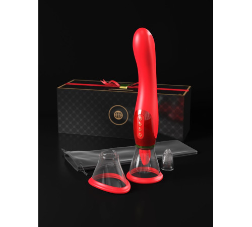 Красный двухсторонний вибростимулятор Ultimate Pleasure 24K Gold Luxury Edition - 25 см.