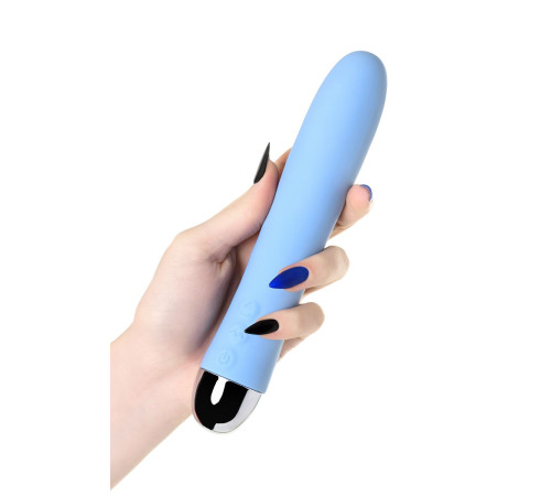 Голубой силиконовый вибратор с функцией нагрева и пульсирующими шариками FAHRENHEIT - 19 см.