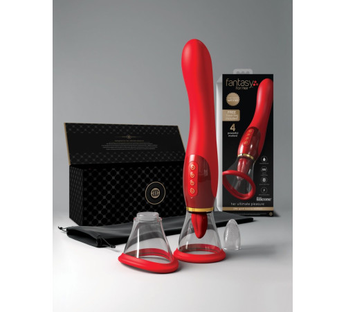 Красный двухсторонний вибростимулятор Ultimate Pleasure 24K Gold Luxury Edition - 25 см.