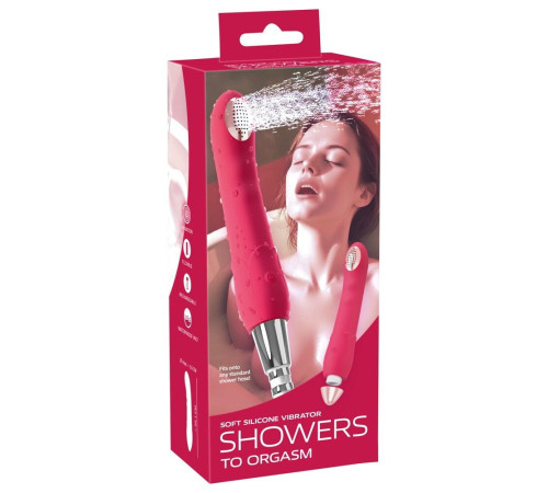 Малиновая насадка на душ с вибрацией Showers to orgasm - 20,1 см.