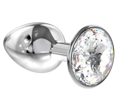 Малая серебристая анальная пробка Diamond Clear Sparkle Small с прозрачным кристаллом - 7 см.