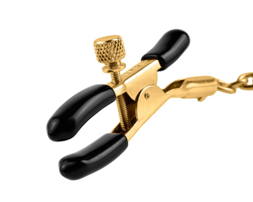 Заказать Чёрные с золотом зажимы на соски Gold Chain Nipple Clamps