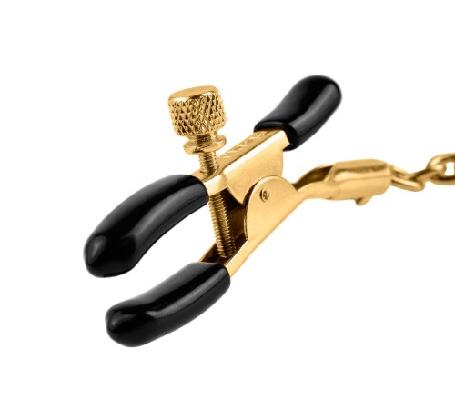 Чёрные с золотом зажимы на соски Gold Chain Nipple Clamps