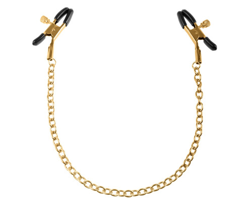Заказать Чёрные с золотом зажимы на соски Gold Chain Nipple Clamps