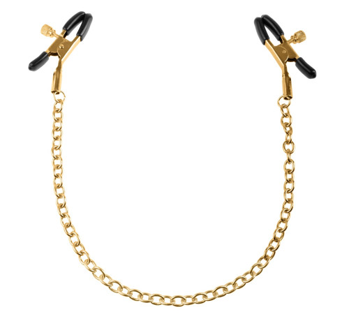 Чёрные с золотом зажимы на соски Gold Chain Nipple Clamps