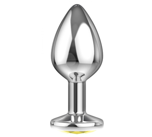 Малая серебристая анальная пробка Diamond Yellow Sparkle Small с жёлтым кристаллом - 7 см.