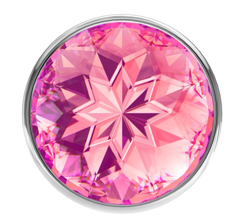 Большая серебристая анальная пробка Diamond Pink Sparkle Large с розовым кристаллом - 8 см.