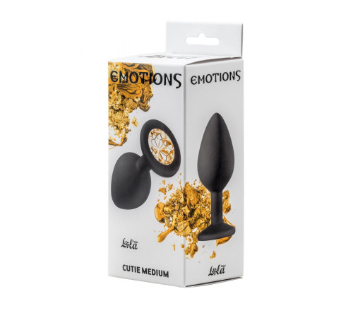 Чёрная анальная пробка Emotions Cutie Medium с желтым кристаллом - 8,5 см.