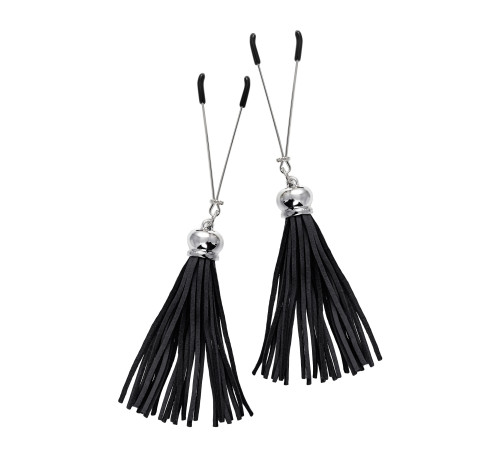 Зажимы на соски «Вилки» с черными кисточками из замши