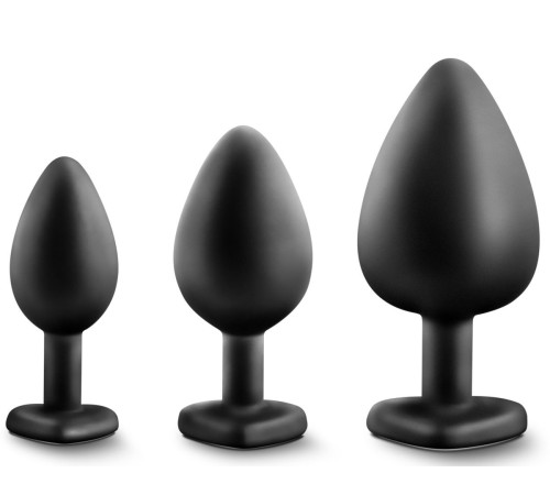 Набор из 3 черных пробок с прозрачным кристаллом-сердечком Bling Plugs Training Kit