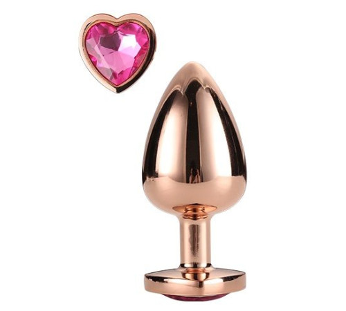 Золотистая анальная втулка с кристаллом-сердечком розового цвета - 7,1 см.