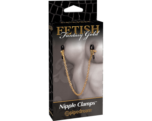 Заказать Чёрные с золотом зажимы на соски Gold Chain Nipple Clamps