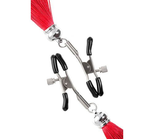 Зажимы на соски «Прищепки» с красными кисточками из шелка